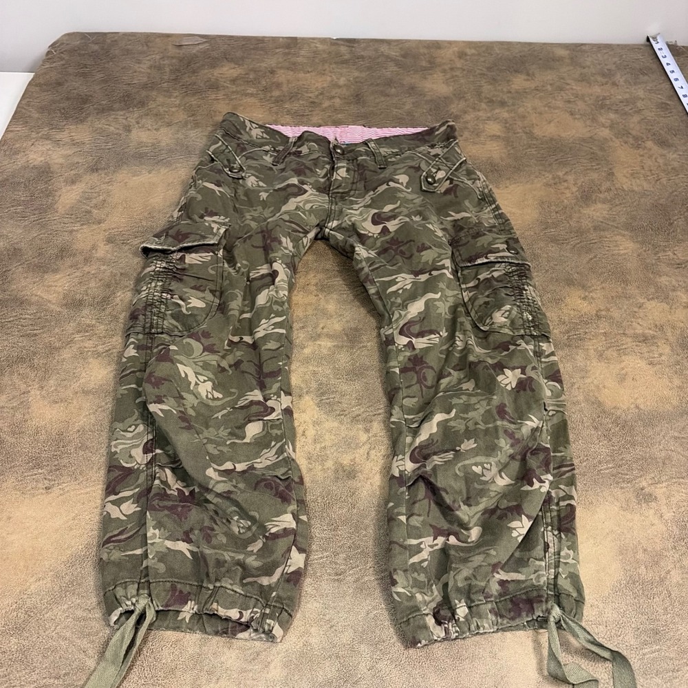Levis Cargo Pants Womens 9 Green Floral Camo Utility Drawstring Hem Stretch